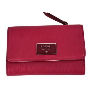 FOSSIL Women's Trifold Wallet - Vibrant Pink with Metal Plate